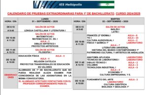 Exámenes Septiembre. Bachillerato.